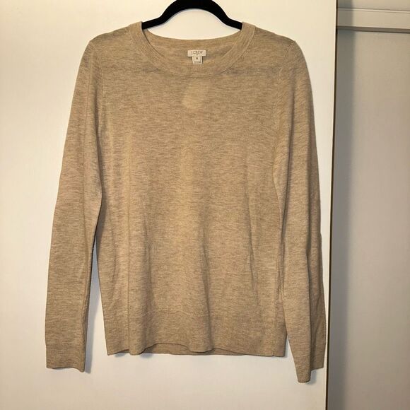 J. Crew Medium Merino Wool Blend Tan Womens Crew Womens Sweater Elbow Detail NWT - Picture 1 of 9